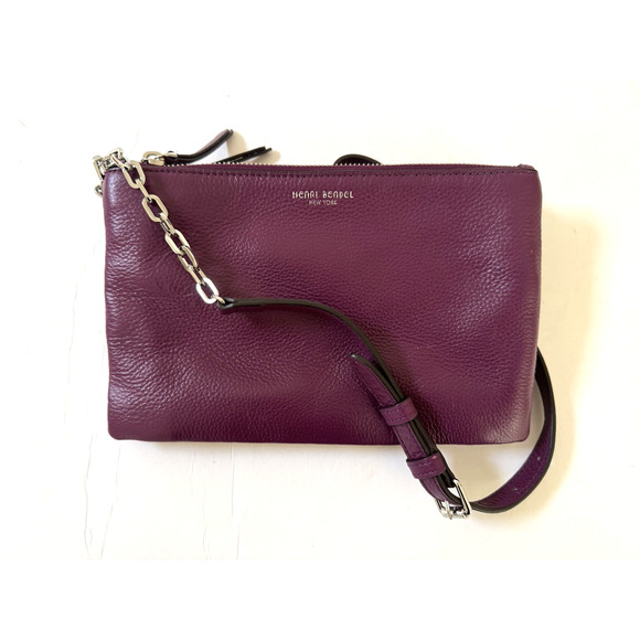 Henri Bendel Crossbody Bag Purple Leather Top Zip Dividers Chain-Link Strap - Picture 2 of 14